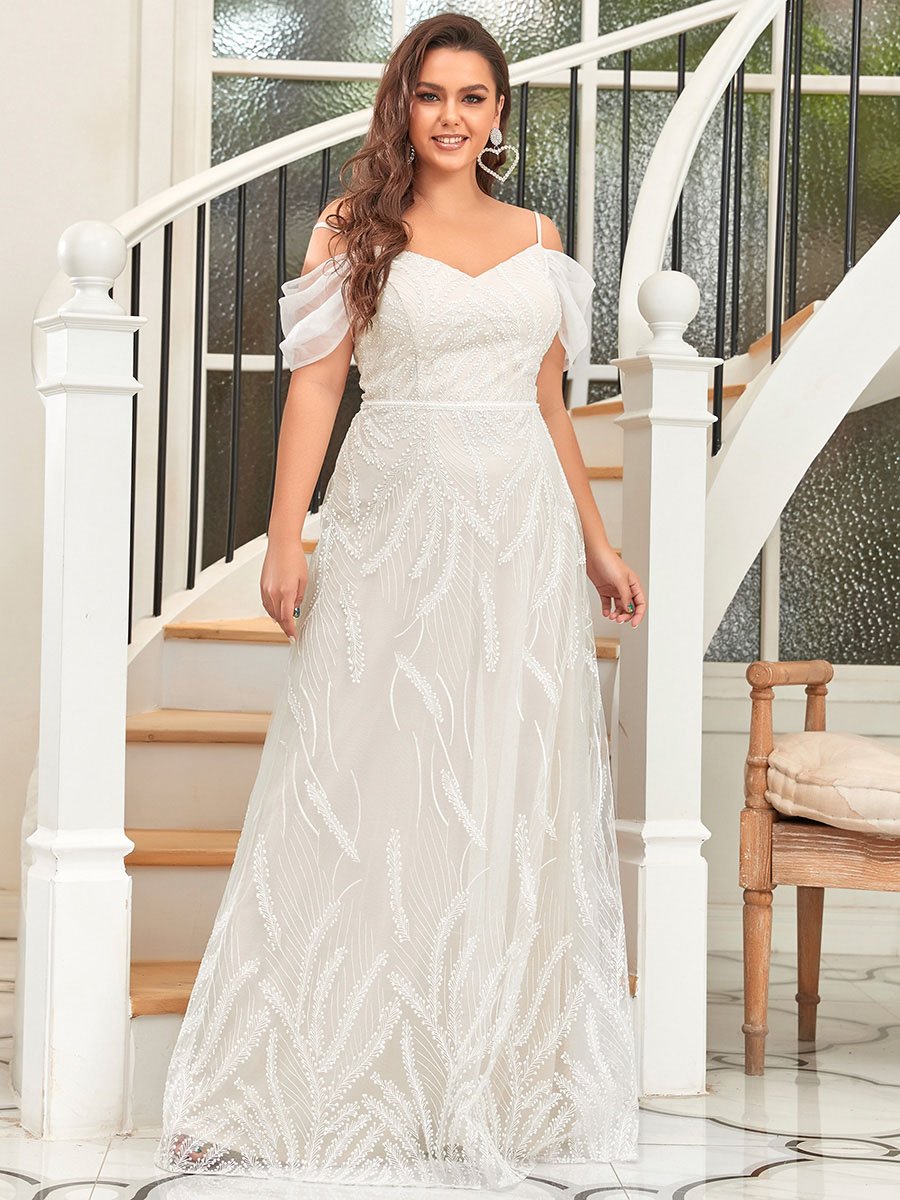 Deep V Neck A Line Floor Length Plus Size Gown Wedding Dresses
