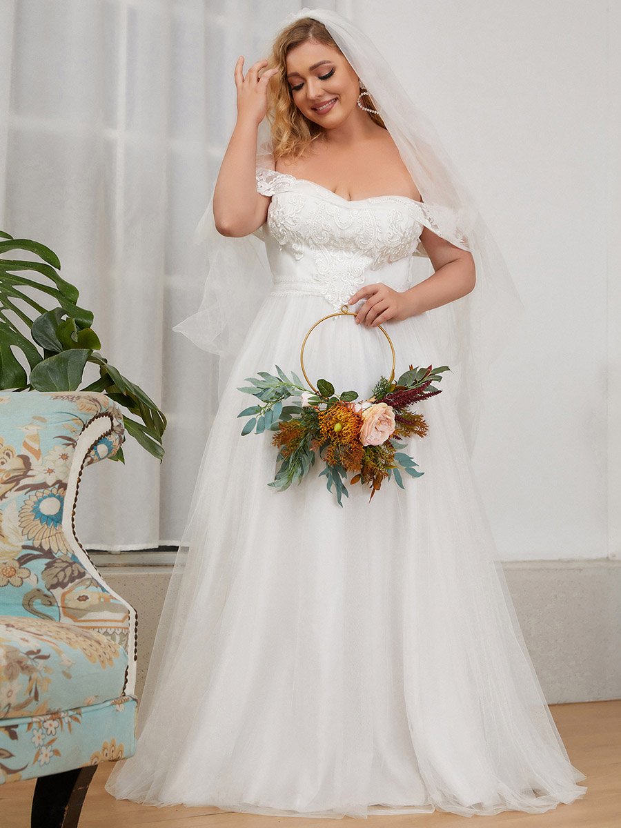 A-Line Off Shoulder Floor Length Plus Size Gown Wedding Dresses