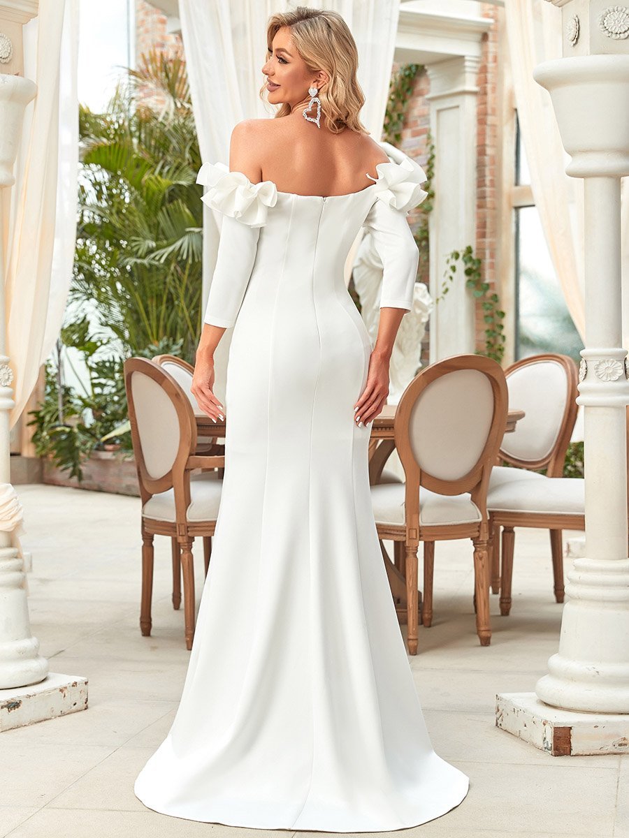Off Shoulder Fishtail Floor Length Slim Fit Wedding Dresse