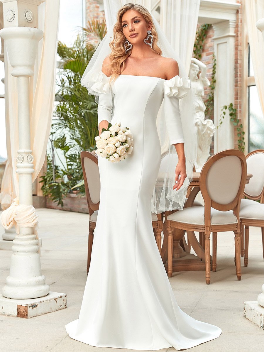 Off Shoulder Fishtail Floor Length Slim Fit Wedding Dresse