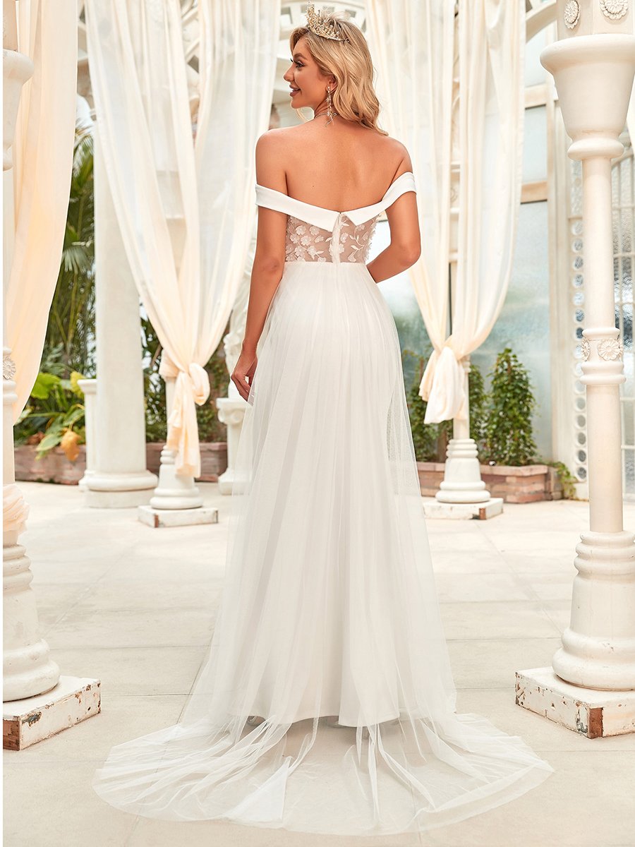 Off Shoulders Fishtail Floor Length Tailing Wedding Dresses
