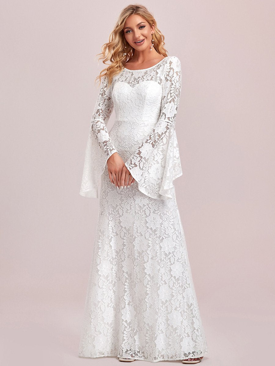 Round Neck Bat-Wing Sleeves A Line Lace Wedding Dresses