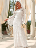Round Neck Bat-Wing Sleeves A Line Lace Wedding Dresses