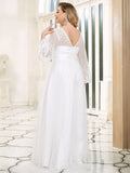 V-neck A Line Long Sleeves Embroidered Tulle Gwon Wedding Dresses
