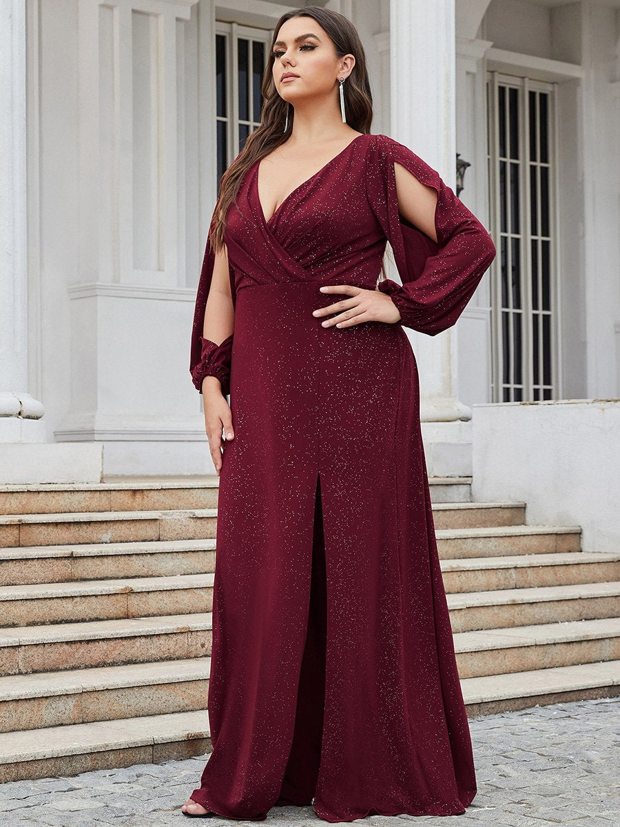 Plus Size Lantern Sleeves Gown Floor Length Mother of the Bride Dresses