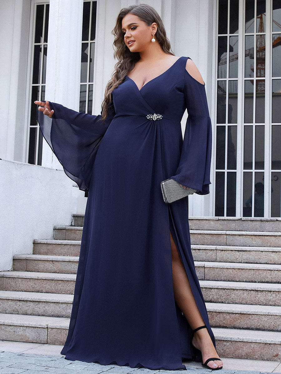 Deep V Neck Pagoda Sleeves A Line Plus Size Gown Maternity Dresses
