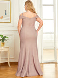 Deep V Neck Floor Length Plus Size Gown Mother of Bridesmaids Dresses
