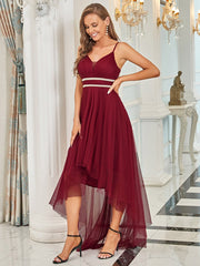 Modest High-Low Tulle Prom Dress for Women Empire Waist Bridesmaid Dresses
