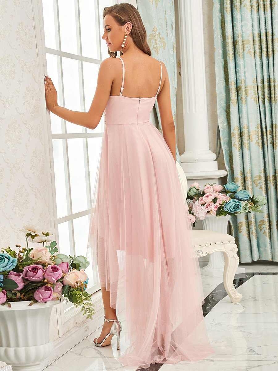 Modest High-Low Tulle Prom Dress for Women Empire Waist Bridesmaid Dresses