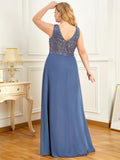 Ladies' Plus Sizes Chiffon V-neck Sleeveless Evening Dresses High-Low Maxi Long Gown with Sequin