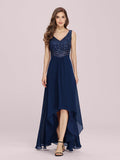 Elegant Paillette & Chiffon V-neck Sleeveless Evening Dresses High-Low Maxi Long Gown with Sequin