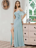 Dainty Chiffon Bridesmaid Dresses with Ruffles Sleeves with Side Slit