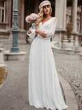 Gorgeous Deep V Necked Appliqued Gown Chiffon Wedding Dress