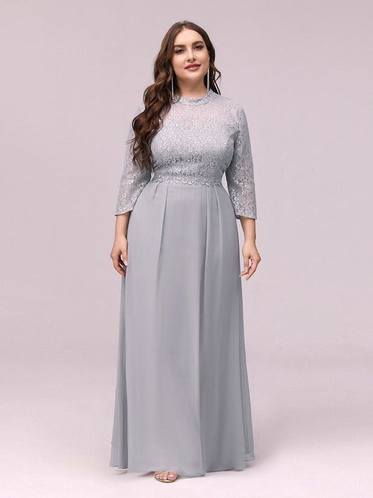 Stylish Plus Sizes A-Line Gown for Women Chiffon Evening Dress with Lace