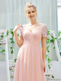Women's Sweet V Neck A-Line Tulle Gown Bridesmaid Dress with Sequins