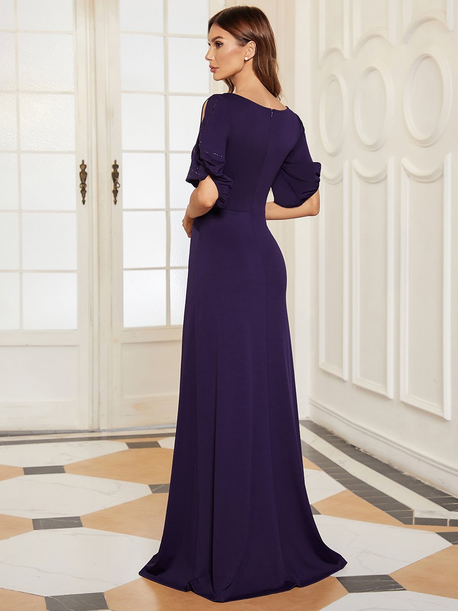 Womens' Half Sleeves Trendy Round Neck Gown Floor Length Evening Dress