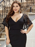 Women's Elegant Plus Size Sexy Maxi Deep V Neck Gown Party Dress with Flare Sleeves
