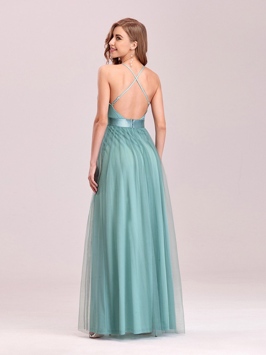 Sexy Floor Length Deep V-neck A-line Tulle Backless Evening Dresses Multi Colors