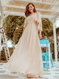 Women's V Neck Chiffon Bridesmaid Dresses with Wraps Elegant Evening Dress
