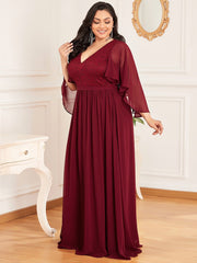 Plus Size Floor Length Gown Deep V Neck Evening Dress with Lace