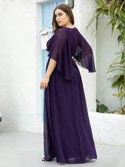 Plus Size Floor Length Gown Deep V Neck Evening Dress with Lace