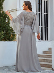 Plus Size Floor Length Gown Deep V Neck Evening Dress with Lace