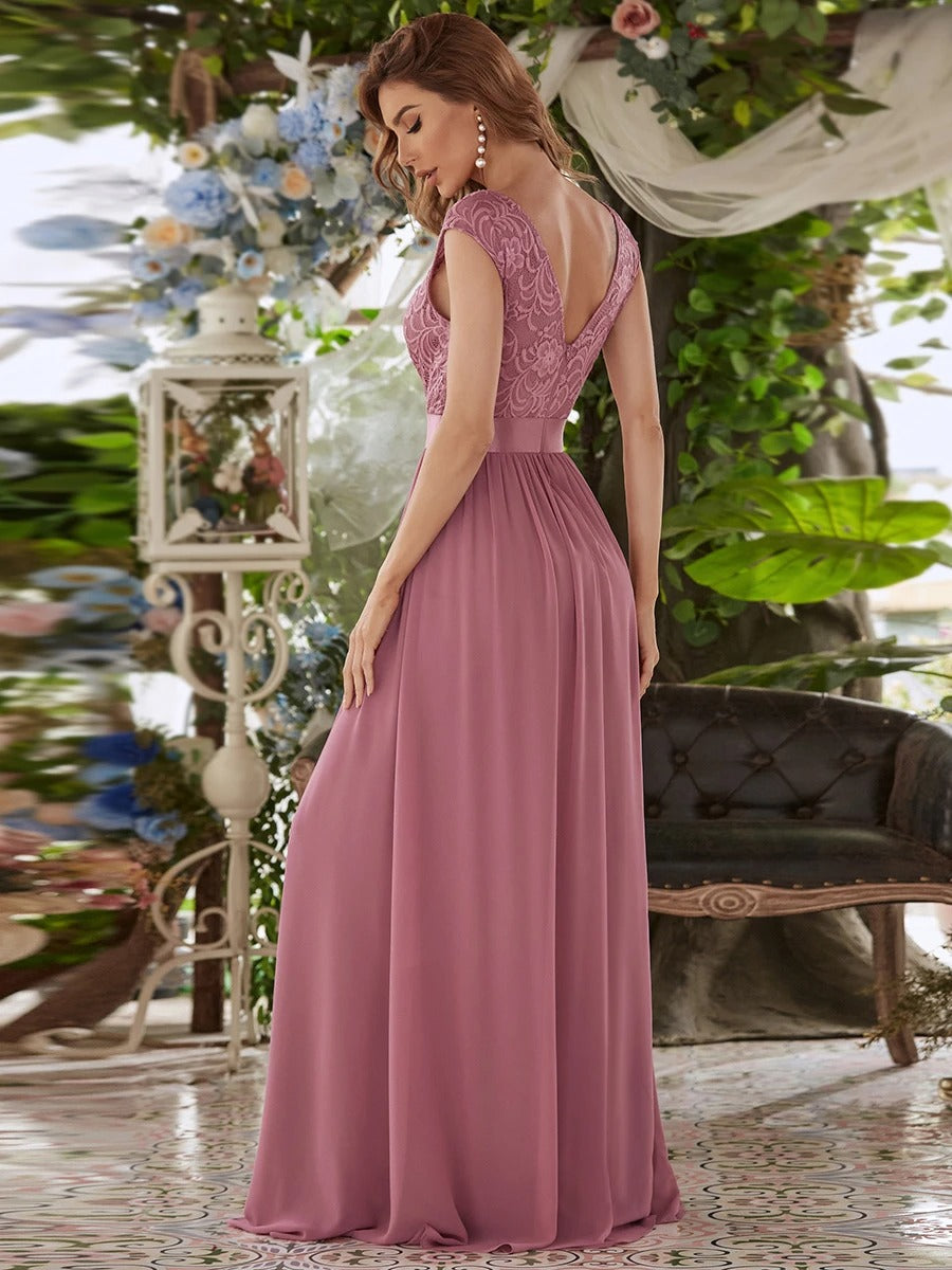 Classic V Neckline Fashion Bridesmaid Dresses with Lace Women's Party Dress Multi Colors
