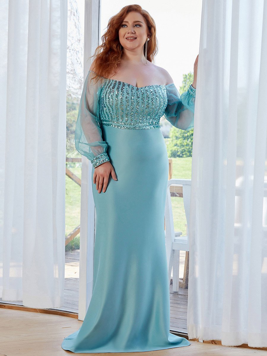 Plus Size Fashion Off Shoulder Sequin Evening Dresses Party Dress Sparkly Mermaid Dress