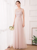 Women's Romantic A-Line O-Neck Embroidery Tulle Bridesmaid Dress