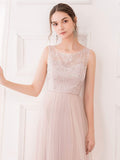 Women's Romantic A-Line O-Neck Embroidery Tulle Bridesmaid Dress