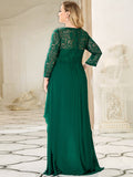 Classic Floal Lace Long Sleeve Plus Sizes Bridesmaid Dress Floor Length Gown