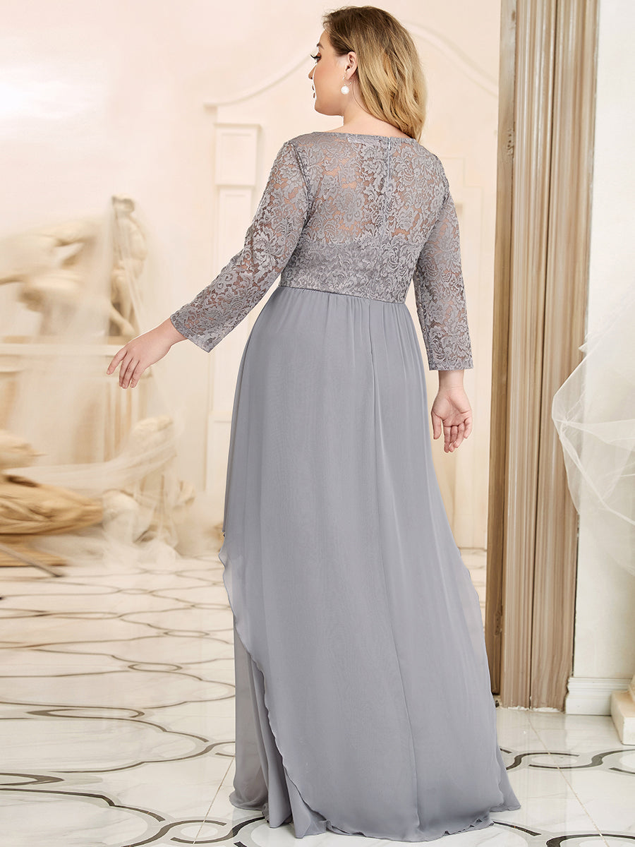 Classic Floal Lace Long Sleeve Plus Sizes Bridesmaid Dress Floor Length Gown