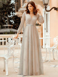 Elegant V-Neck Prom Dresses With Lantern Long Sleeve Sexy V Necked Gown
