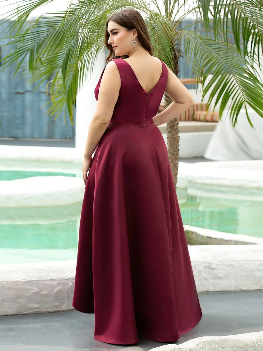Women's Plus Size V-Neck Asymmetric High Low Cocktail Party Dresses Elegant Wide Strap Gown