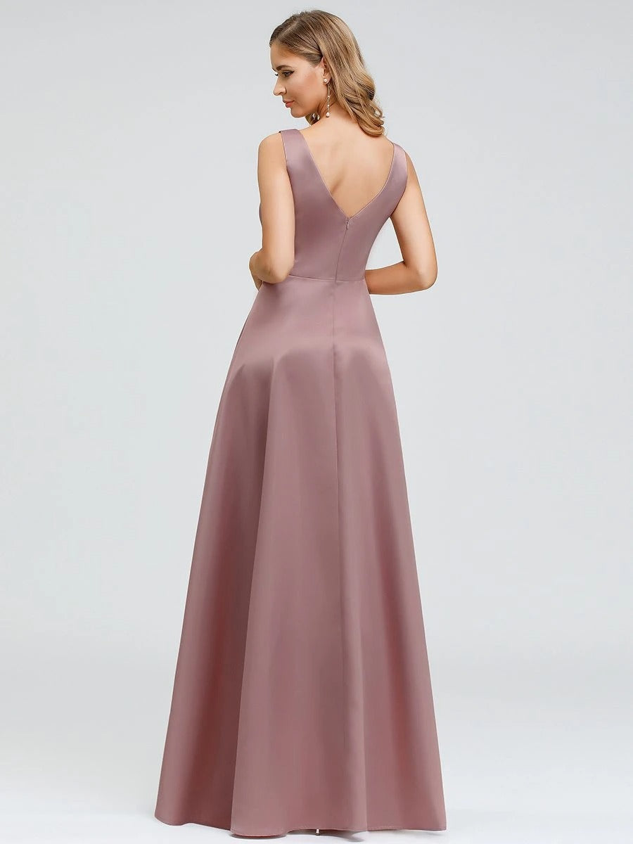Women's V-Neck Asymmetric High Low Cocktail Party Dresses Elegant Wide Strap Gown