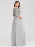 Women's V-Neck Floor Length Gown Evening Dress with Sleeve Sequins Dresses