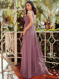 Ladies' A-Line V-Neck Floral Lace Appliques Bridesmaid Dress Embroidery Sheer Party Dresses