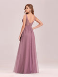 Ladies' A-Line V-Neck Floral Lace Appliques Bridesmaid Dress Embroidery Sheer Party Dresses