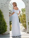 Women's Off Shoulder Ruffle Thigh Split Bridesmaid Dresses with Split Front Evening Dress