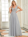 Women's A-Line V-Neck Sequin Dress Floor-Length Prom Dresses