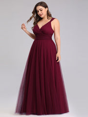 Floor Length Sleeveless Tulle Bridesmaid Dresses Elegant V Necked Plus Size Multi Colors