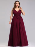 Floor Length Sleeveless Tulle Bridesmaid Dresses Elegant V Necked Plus Size Multi Colors