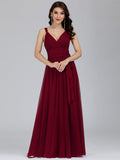 Floor Length Sleeveless Tulle Bridesmaid Dresses Elegant V Necked Party Dress Multi Colors