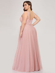 Floor Length Sleeveless Tulle Bridesmaid Dresses Elegant V Necked Plus Size Multi Colors