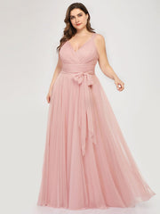 Floor Length Sleeveless Tulle Bridesmaid Dresses Elegant V Necked Plus Size Multi Colors