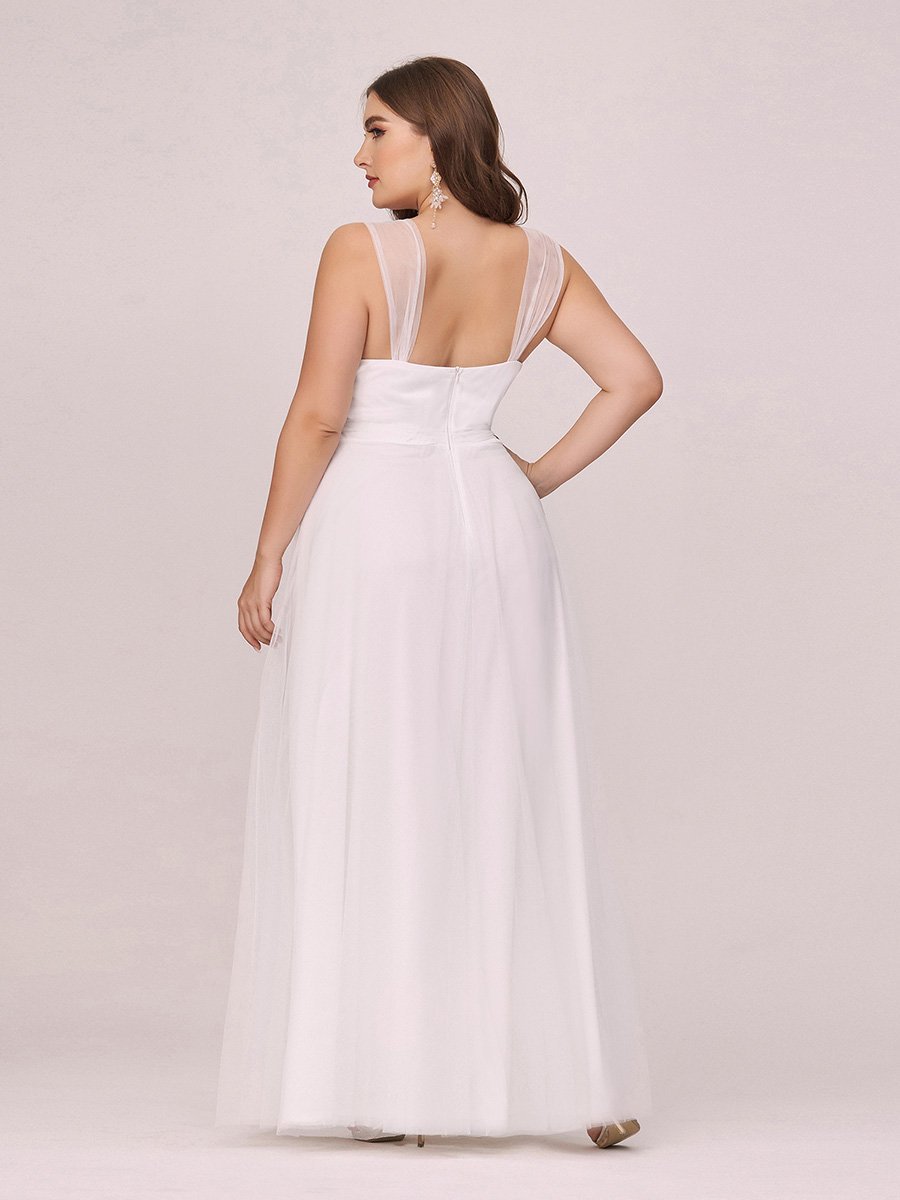 Floor Length Double V Neck Gown Tulle Wedding Dresses