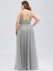 Floor Length Sleeveless Tulle Bridesmaid Dresses Elegant V Necked Plus Size Multi Colors