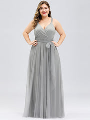 Floor Length Sleeveless Tulle Bridesmaid Dresses Elegant V Necked Plus Size Multi Colors