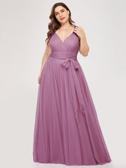 Floor Length Sleeveless Tulle Bridesmaid Dresses Elegant V Necked Plus Size Multi Colors