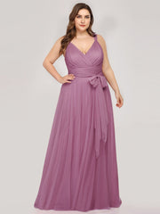 Floor Length Sleeveless Tulle Bridesmaid Dresses Elegant V Necked Plus Size Multi Colors